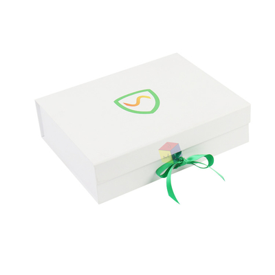 Buy White Custom Logo Rigid Cardboard Magnetic Closure Clothes Paper Boxes For Dresses Folding Packaging With Ribbon online manufacture