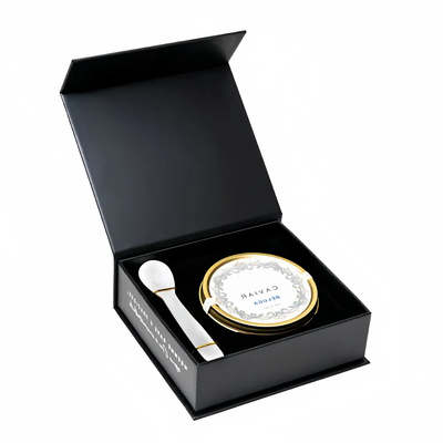 Buy Luxury Fancy Black Magnetic Rigid Paper Packaging Caviar Gift Box With Custom Printing online manufacture