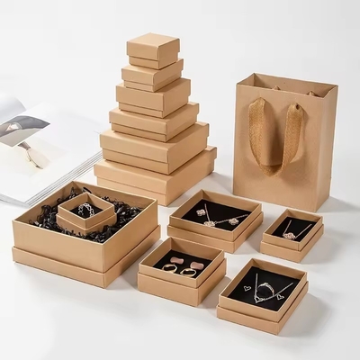 Lid And Base Kraft Jewelry Boxes Lightweight Customizable With Foam Insert