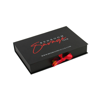 Hot Luxury Custom Logo Paper Black Book Shape Rigid Cardboard Ribbon Gift Paper Boxes With Satin