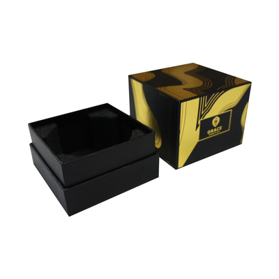 Matt Lamination Hot Foil Rigid Boxes for Custom Gold Stamping Logo Black Candle Jars