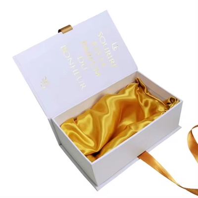 Custom Logo Soft White Paper Boxes Cosmetic Perfume Packaging Gift Box with Satin