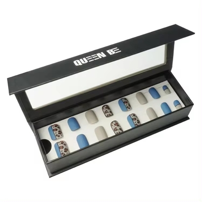 Paper Rigid Cardboard Magnetic Close Press On Nails Packaging Box Custom Logo With Clear Pvc Window