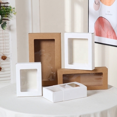 Custom square gift packaging box with clear window and glossy lamination in CDR format
