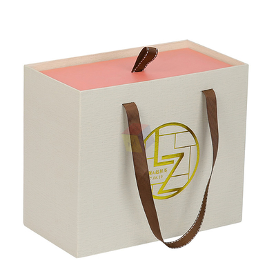 Handmade Sliding Drawer Custom Foil Logo Paper Hard Cardboard Gift Packaging Box With Ribbon Handle
