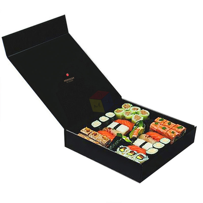 Custom Disposable Black Design Paper Foldable Magnetic Sushi Take Out Box Food Packaging