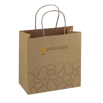Wholesale Custom Logo Brown Food Packaging Kraft Paper Bags With Paper Twist Handle