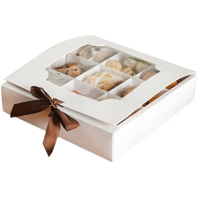 Eco Friendly Clear Lid Custom White Paper Donut Dessert Packaging Box With Grid Divider